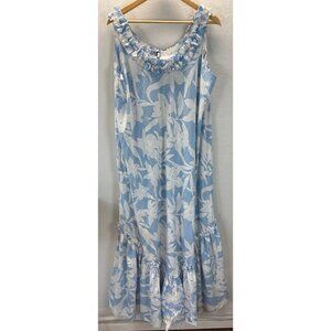 Hilo Hattie Dress sleeveless size XL Blue Hawaiian tiered ruffled‎ Maxi Tropical